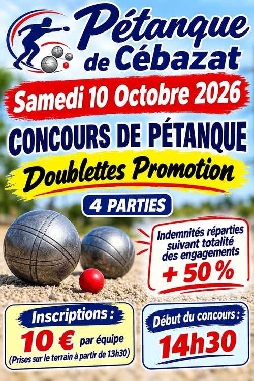 Concours en Doublette le 10 octobre 2026 - Lieu à définir (63) - 00000