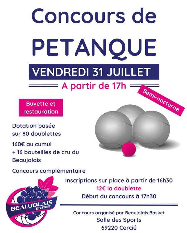 Concours en Doublette le 31 juillet 2026 - Cercié - 69220