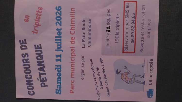 Concours en Triplette le 11 juillet 2026 - Chimilin - 38490