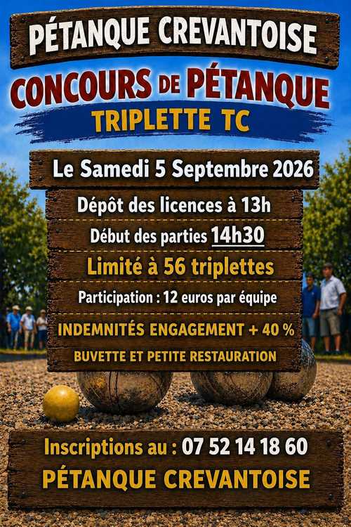 Concours en Triplette le 5 septembre 2026 - Lieu à définir (63) - 00000