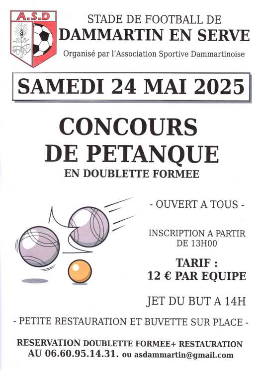 Concours en Doublette le 24 mai 2025 - Dammartin-en-Serve - 78111