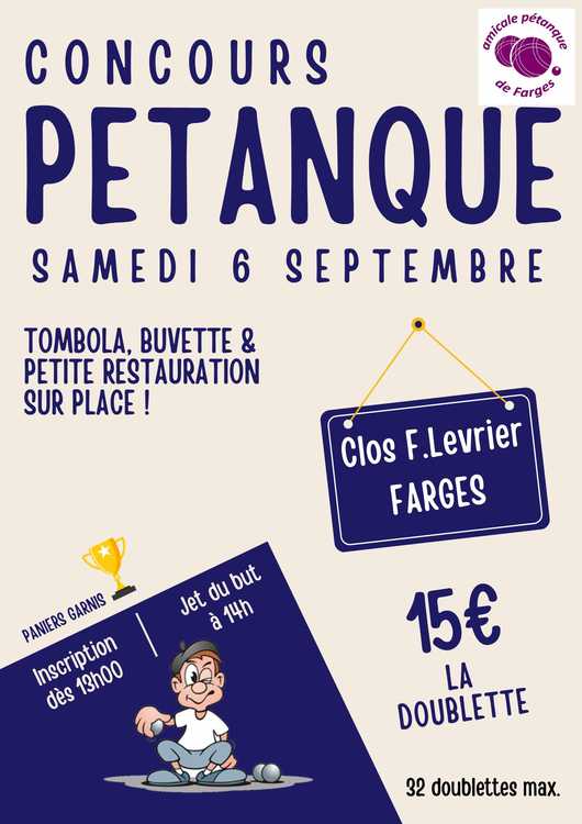 Concours en Doublette le 6 septembre 2025 - Farges - 01550