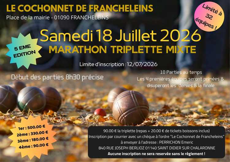 Concours en Triplette Mixte le 18 juillet 2026 - Lieu à définir (01) - 00000