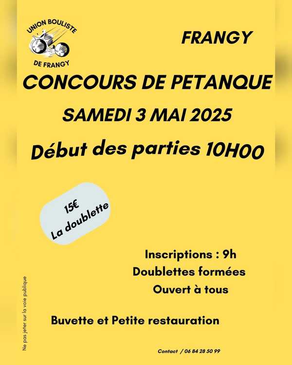 Concours en Doublette le 3 mai 2025 - Frangy - 74270