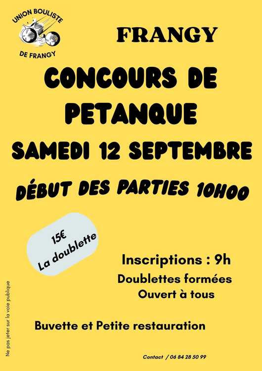 Concours en Doublette le 12 septembre 2026 - Frangy - 74270