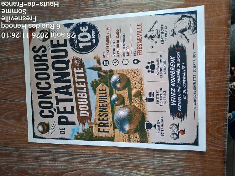 Concours en Doublette le 5 septembre 2026 - Fresneville - 80140