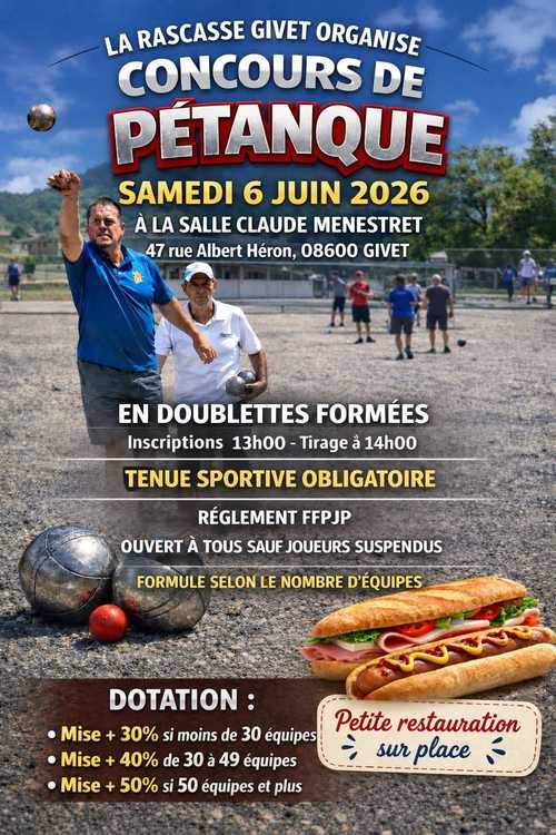 Concours en Doublette le 6 juin 2026 - Givet - 08600