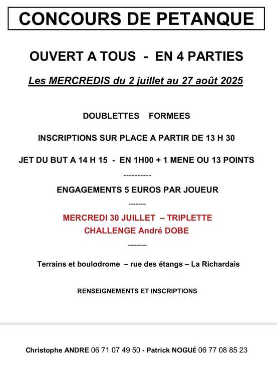 Concours de pétanque Ouvert à tous - La Richardais