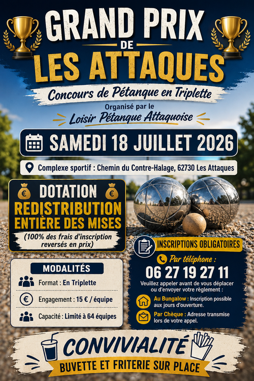 Concours en Triplette le 18 juillet 2026 - Les Attaques - 62730