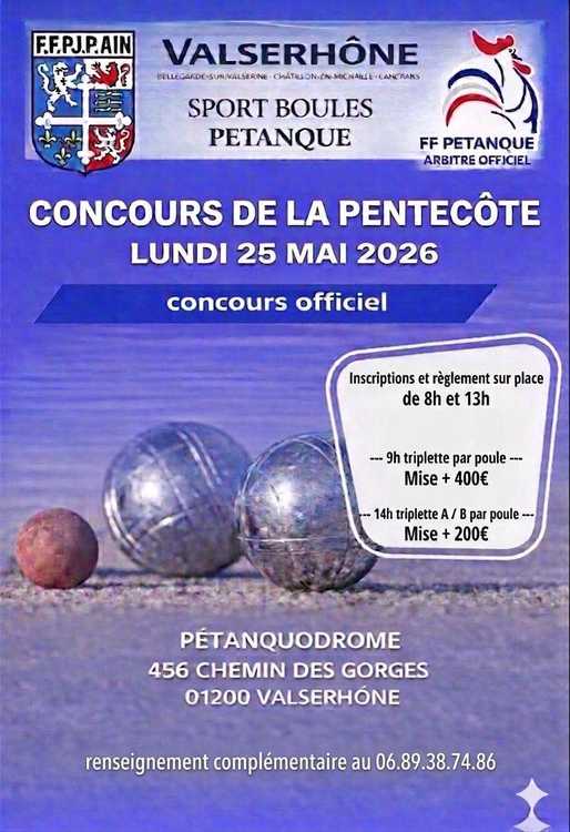 Concours en Triplette le 25 mai 2026 - Lieu à définir (01) - 00000