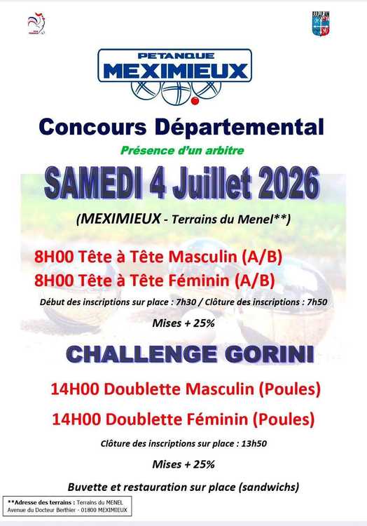 Concours de pétanque Officiel Masculin - Lieu à définir (01)