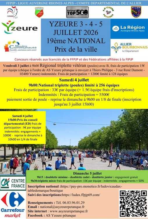 Photo du concours national de pétanque et jeu provençal National TOP 500 à Yzeure (03) en Triplette du 04/07/2026 - Jet du but à 09H00