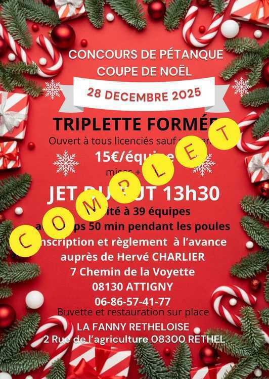 Concours en Triplette le 28 décembre 2025 - Lieu à définir (08) - 00000