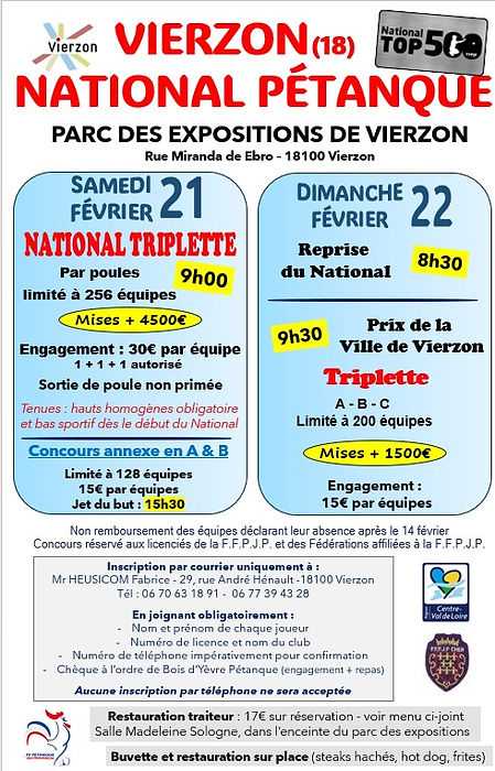 Concours en Triplette le 21 février 2026 - Lieu à définir (18) - 00000