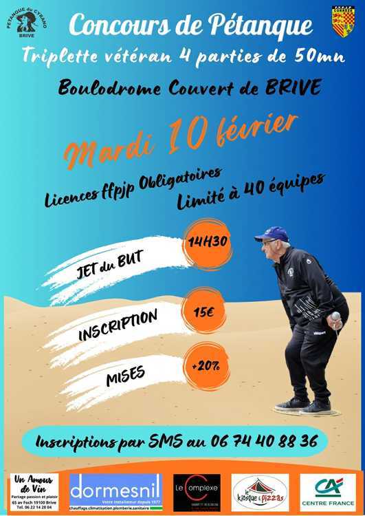 Concours en Triplette le 10 février 2026 - Lieu à définir (19) - 00000