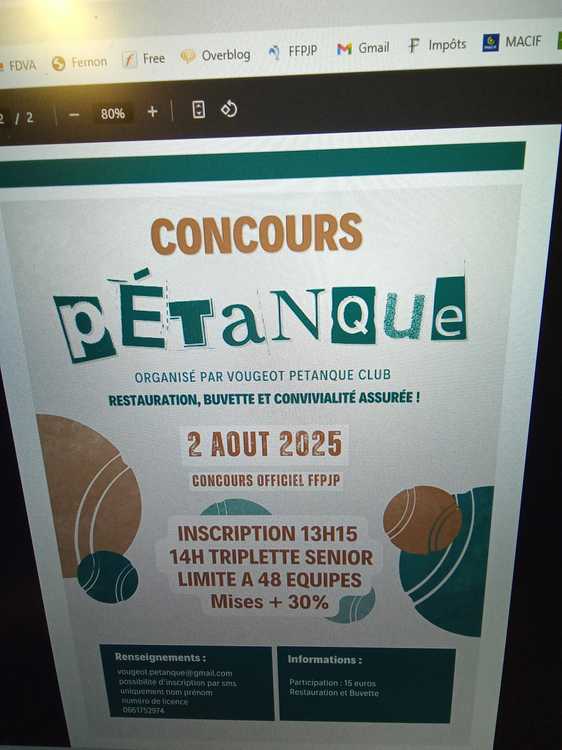 Concours en Triplette le 2 août 2025 - Lieu à définir (21) - 00000