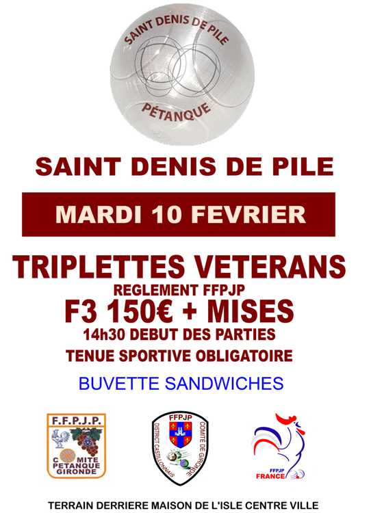 Concours en Triplette le 10 février 2026 - Lieu à définir (33) - 00000