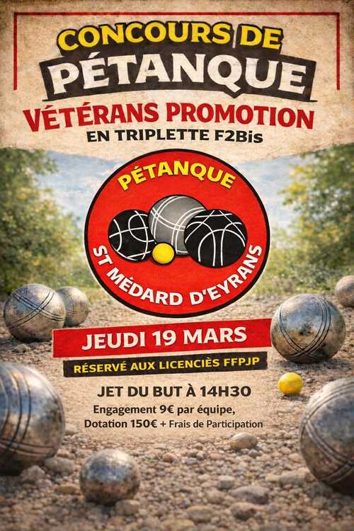 Concours en Triplette le 19 mars 2026 - Lieu à définir (33) - 00000