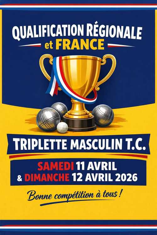 Concours en Triplette le 11 avril 2026 - Lieu à définir (33) - 00000