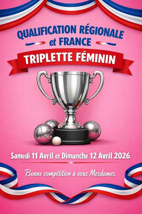 Concours en Triplette le 11 avril 2026 - Lieu à définir (33) - 00000