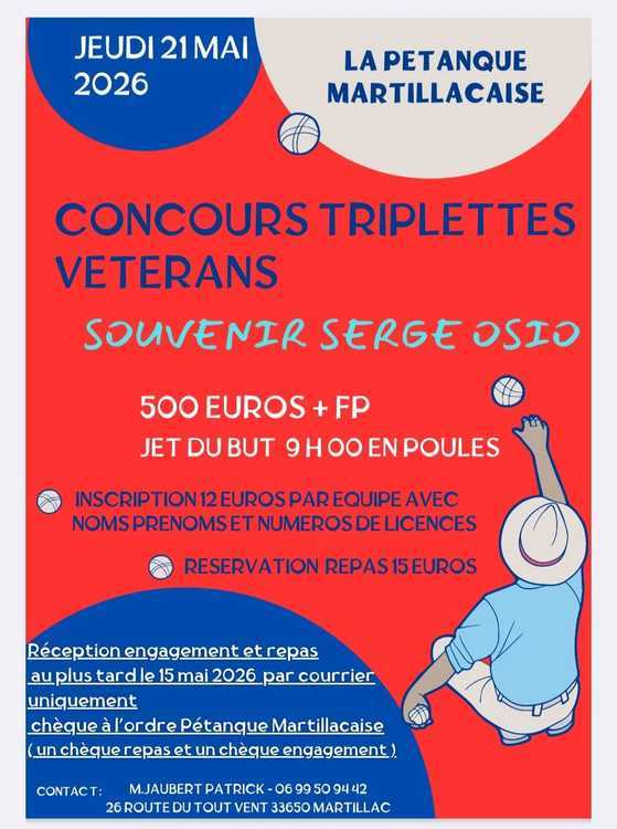 Concours de pétanque Officiel Vétéran - Lieu à définir (33)