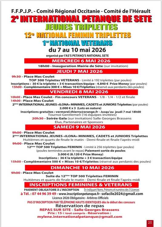 Photo du concours national de pétanque et jeu provençal National TOP 500 à Sete (34) en Triplette du 09/05/2026 - Jet du but à 09H30