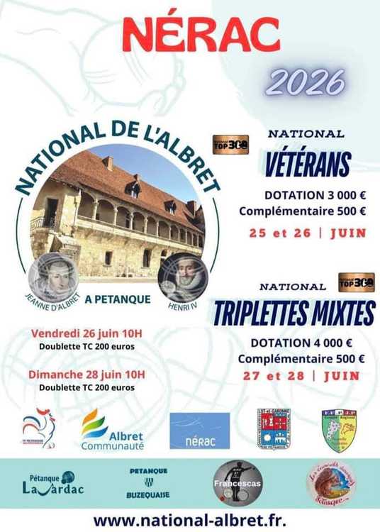 Concours en Triplette le 25 juin 2026 - Lieu à définir (47) - 00000