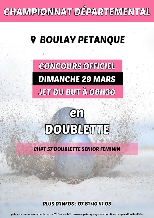 Concours en Doublette le 29 mars 2026 - Lieu à définir (57) - 00000