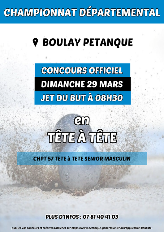 Concours en Tête à tête le 29 mars 2026 - Lieu à définir (57) - 00000
