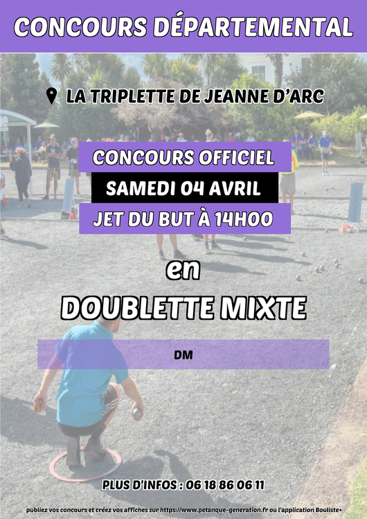 Concours en Doublette Mixte le 4 avril 2026 - Lieu à définir (57) - 00000