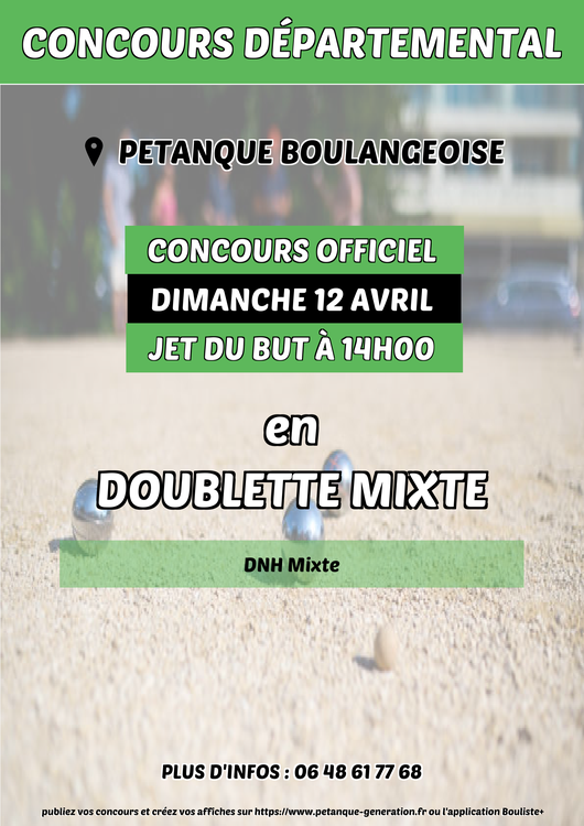 Concours en Doublette Mixte le 12 avril 2026 - Lieu à définir (57) - 00000