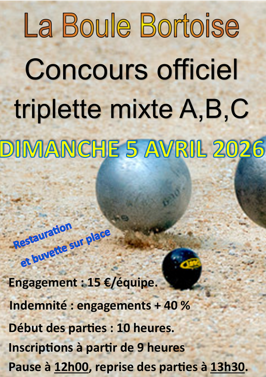 Concours en Triplette Mixte le 5 avril 2026 - Lieu à définir (63) - 00000
