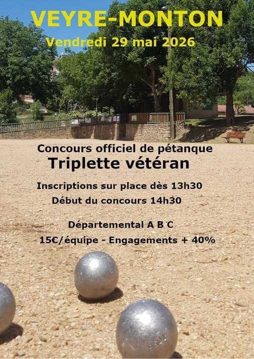 Concours en Triplette le 29 mai 2026 - Lieu à définir (63) - 00000