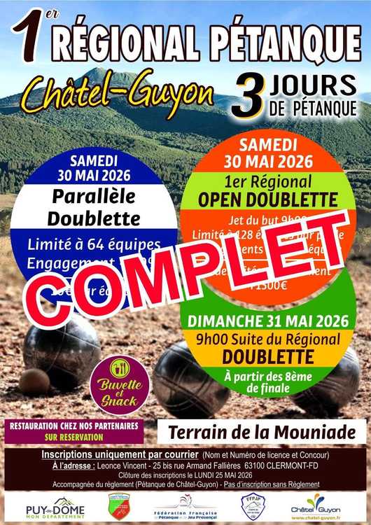 Concours en Doublette le 30 mai 2026 - Lieu à définir (63) - 00000