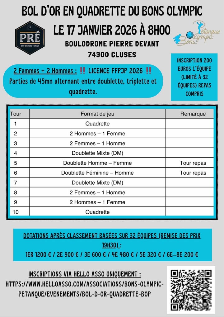 Concours en En équipe le 17 janvier 2026 - Lieu à définir (74) - 00000