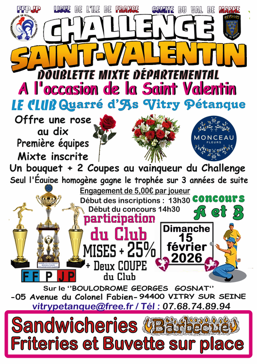 Concours en Doublette Mixte le 15 février 2026 - Lieu à définir (94) - 00000