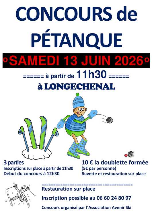 Concours en Doublette le 13 juin 2026 - Longechenal - 38690