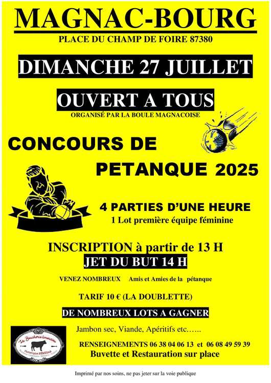 Concours de pétanque Ouvert à tous - Magnac-Bourg
