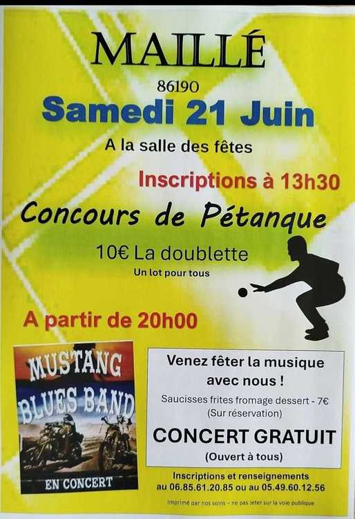Concours en Doublette le 21 juin 2025 - Maillé - 86190