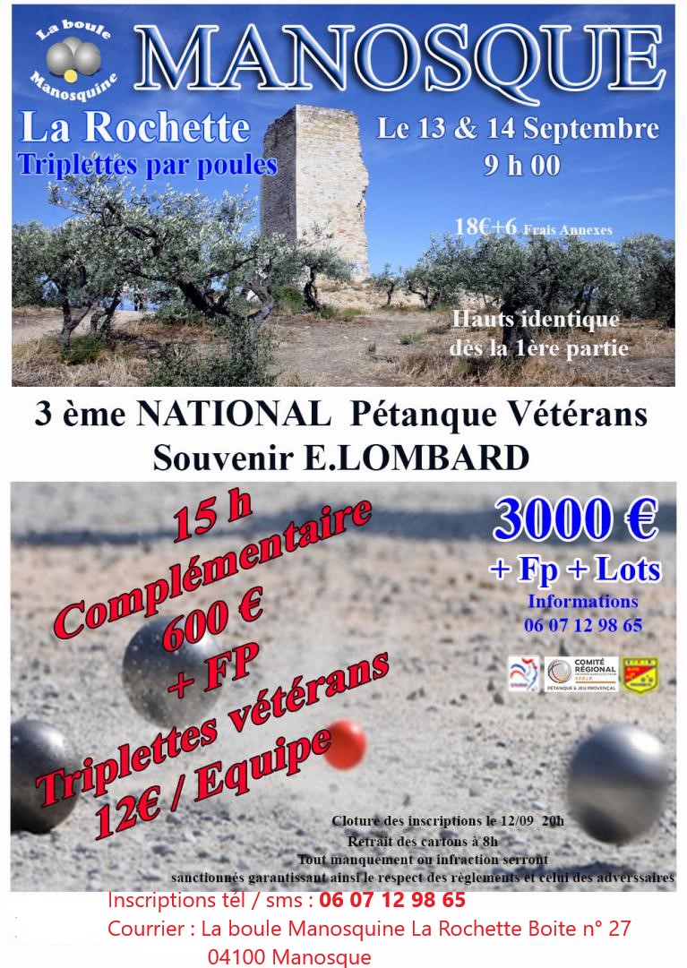Concours de pétanque Officiel Vétéran Grand Prix Manosque 13 septembre 2023 Triplette