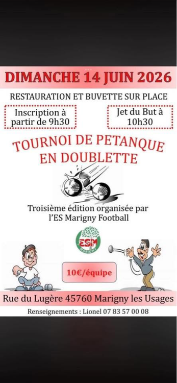 Concours en Doublette le 14 juin 2026 - Marigny-les-Usages - 45760