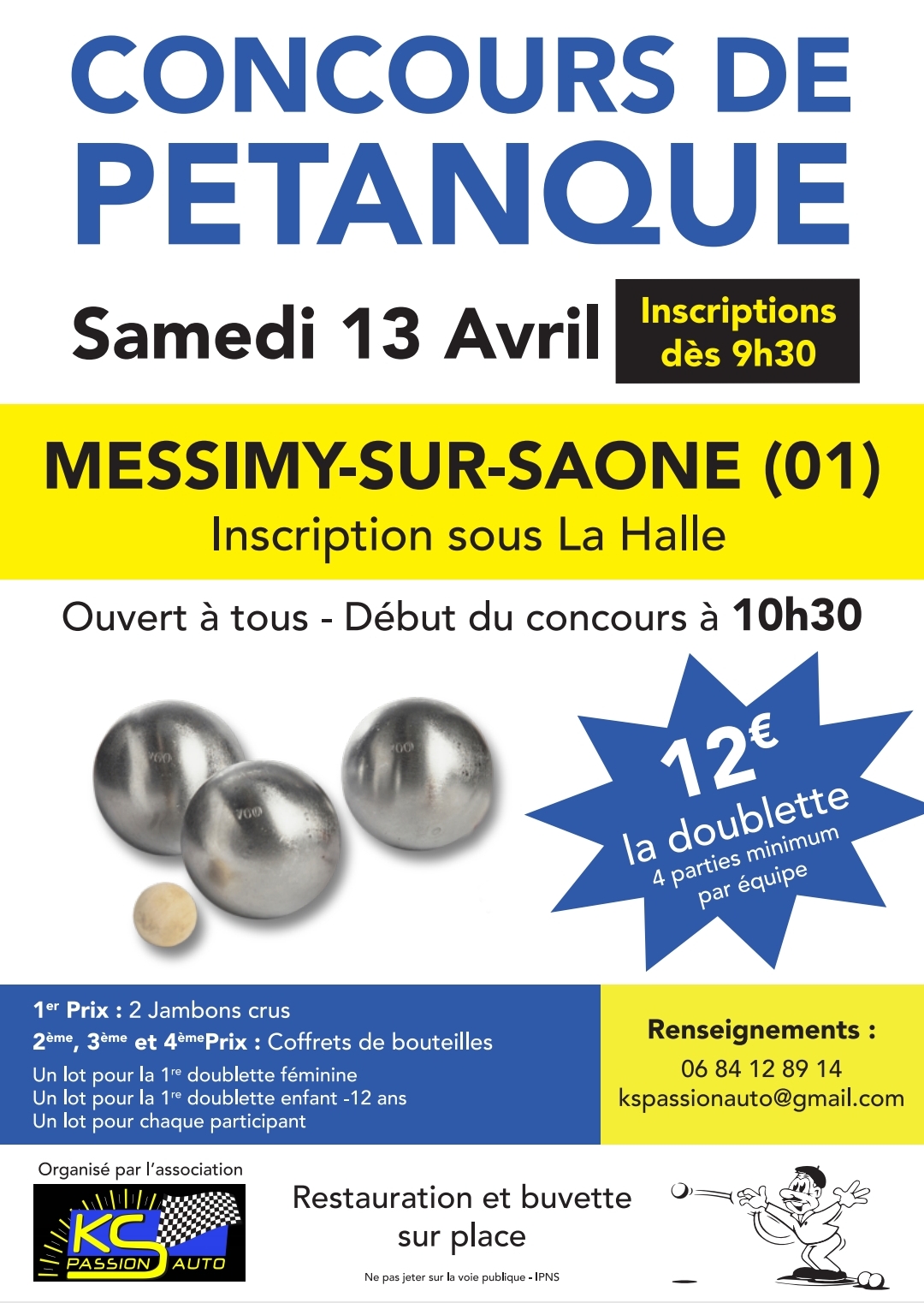 Concours en Doublette le 13 avril 2024 - Messimy-sur-Saône - 01480