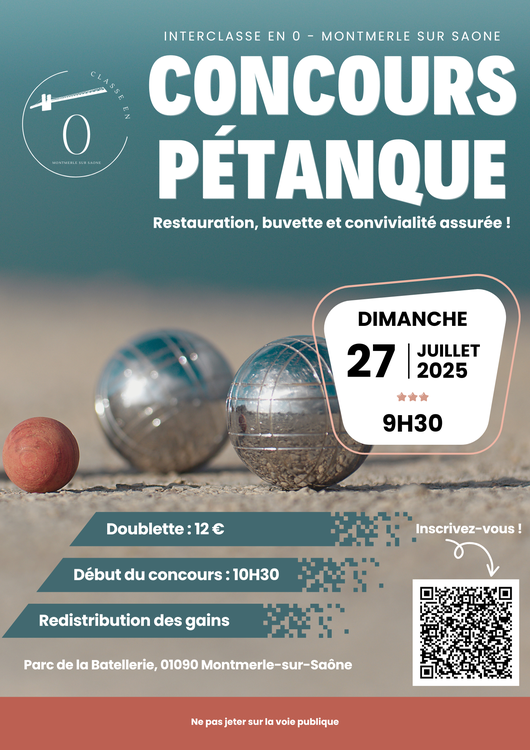 Concours en Doublette le 27 juillet 2025 - Montmerle-sur-Saône - 01090