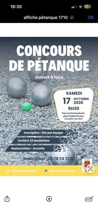 Concours en Doublette le 17 octobre 2026 - Mormant - 77720