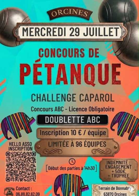 Concours en Doublette le 29 juillet 2026 - Lieu à définir (63) - 00000