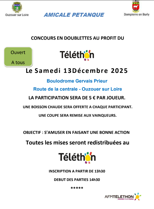 Concours de pétanque Ouvert à tous - Ouzouer-sur-Loire