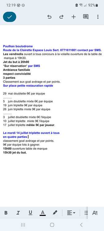 Concours en Doublette le 29 mai 2026 - Paulhan - 34230