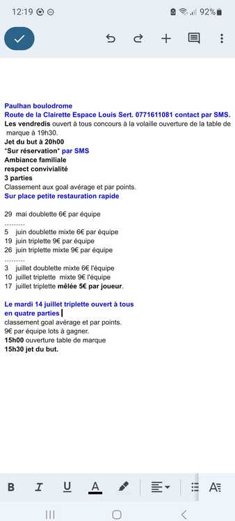 Concours en Triplette le 19 juin 2026 - Paulhan - 34230