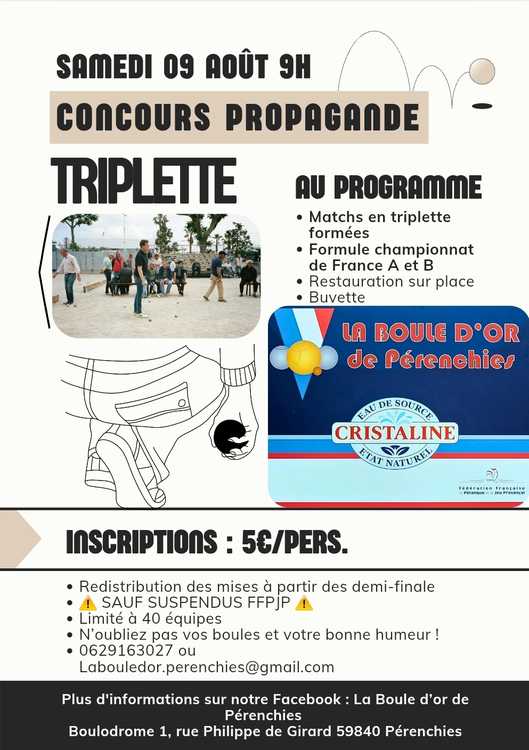 Concours en Triplette le 9 août 2025 - Pérenchies - 59840