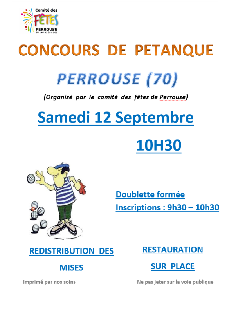 Concours en Doublette le 12 septembre 2026 - Perrouse - 70190